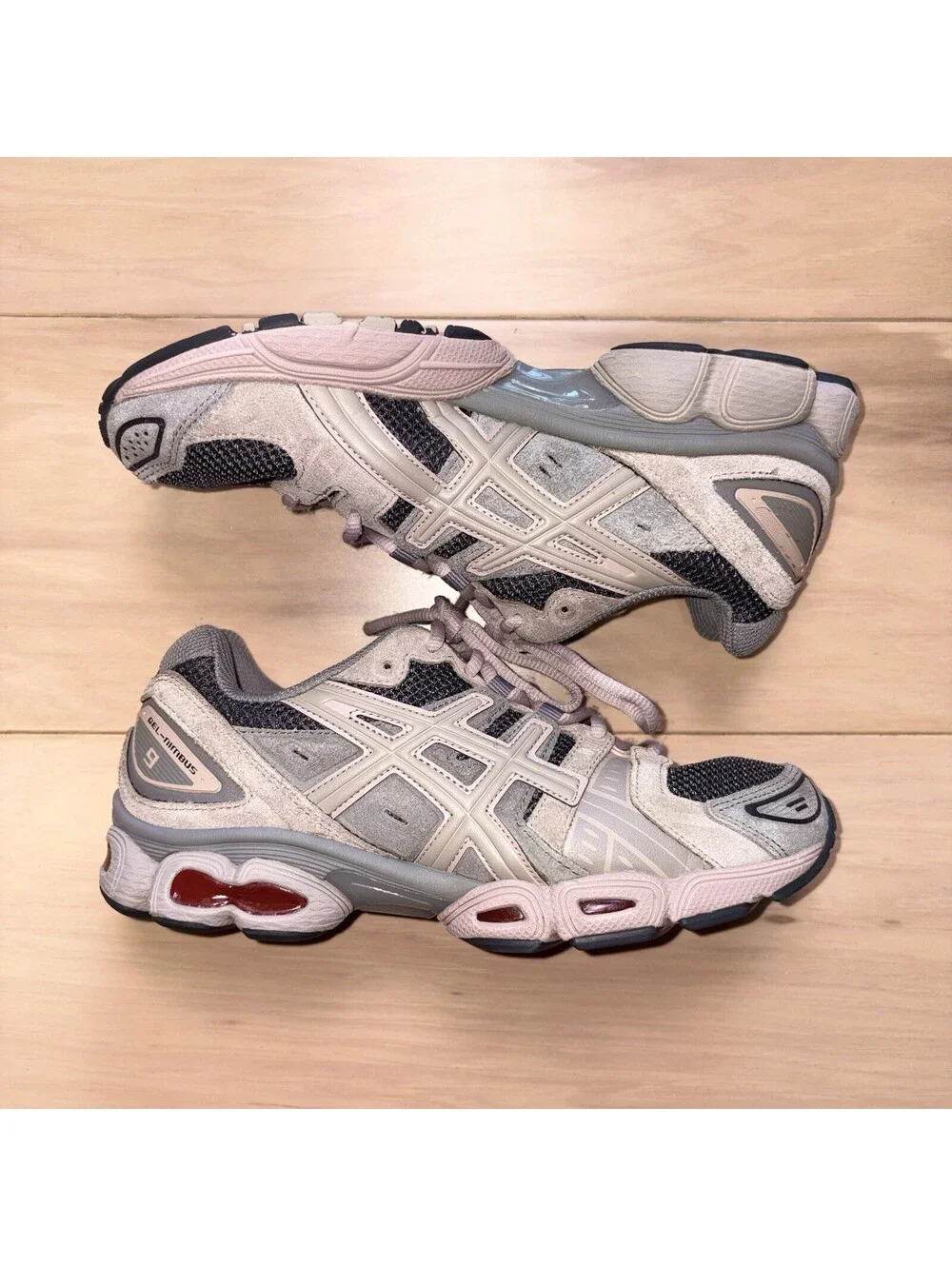ASICS Gel Nimbus 9 Gray Pink Running Shoes Men’s 7.5 Women’s 8.5 Sneakers
